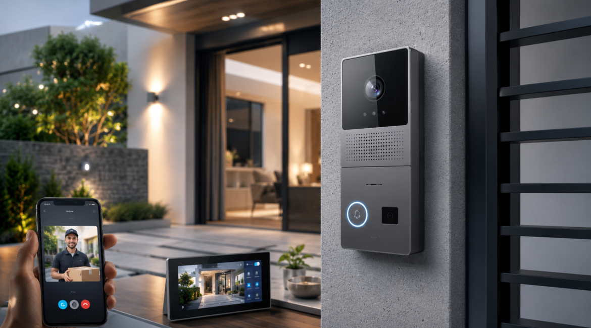 Wideodomofon IP Hikvision przy wejściu do domu jednorodzinnego
